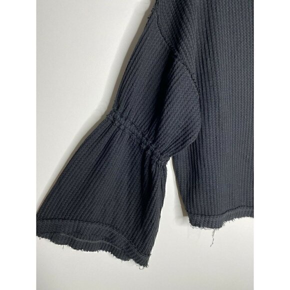 Free People Top Size S Women's Waffle Knit DAHLIA Black Long Bell Sleeves Blouse - Picture 6 of 10